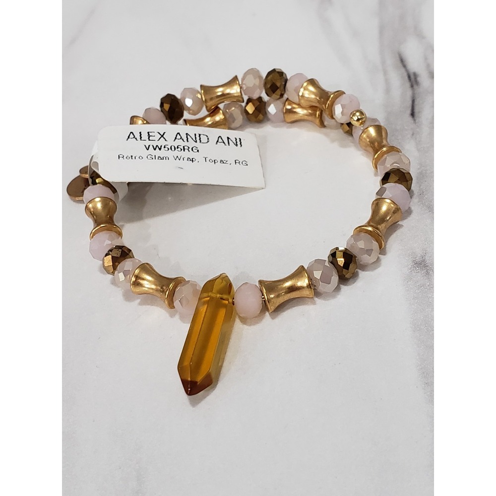 ALEX AND ANI Retro Glam TOPAZ Wrap Beaded Bracelet PINK BOHO AMBER WONDERLUST